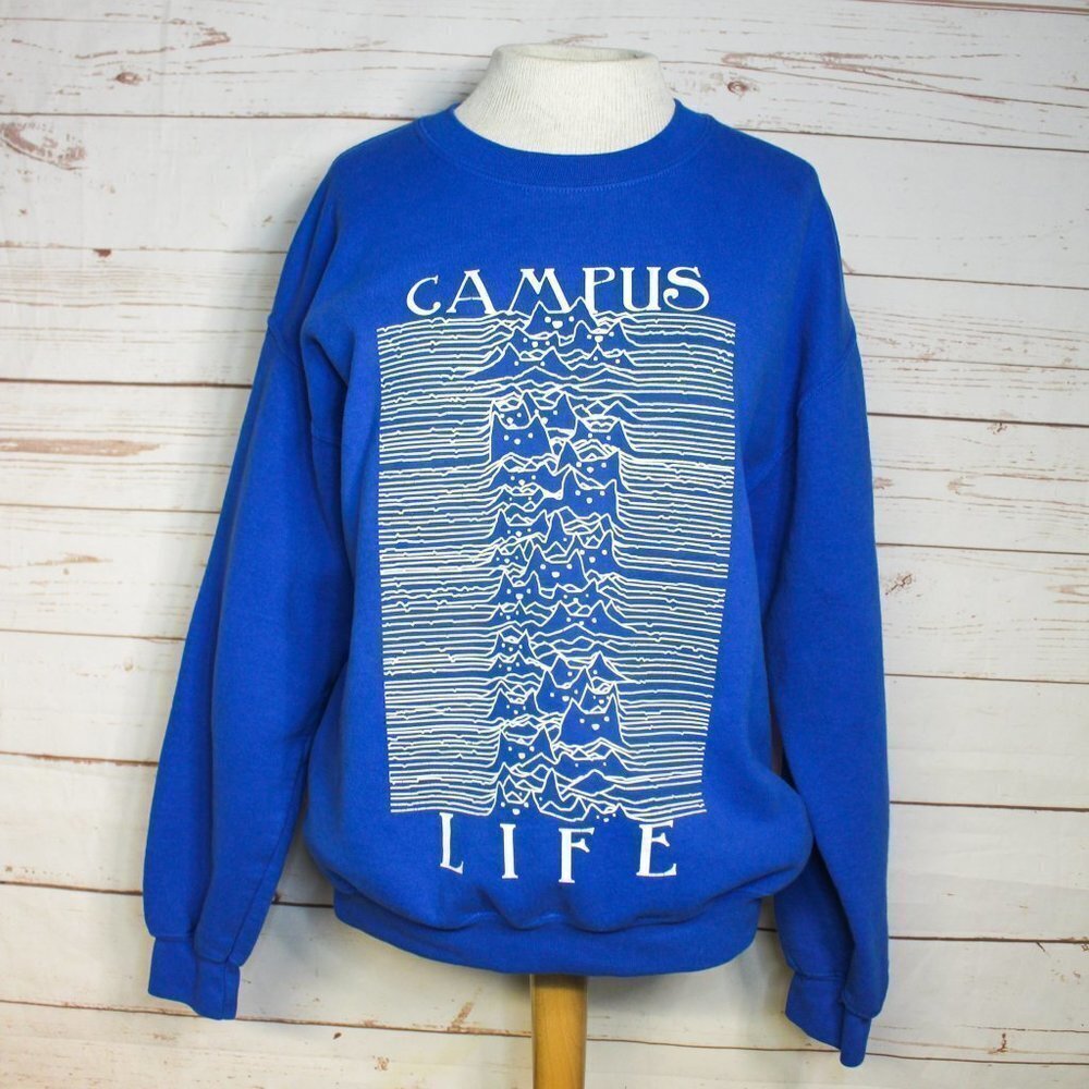 Vintage Campus Life Cat Pullover Sweatshirt Medium - Joy‎ Division - Crazy Cat